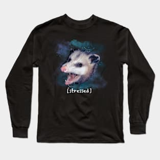 Opossum Stressed Funny Street Cat Meme Possum Lovers Long Sleeve T-Shirt